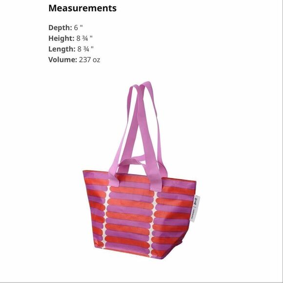 Ikea Bastua Striped Zipper Top Shopping Tote Bag Pink Red - Picture 9 of 9